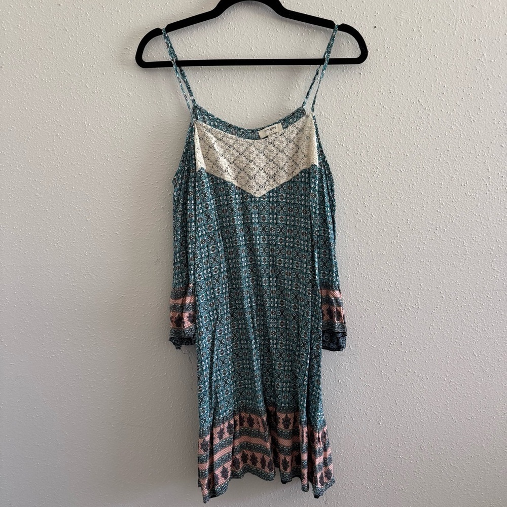 Umgee Boho Cold Shoulder Dress with Lace Detail